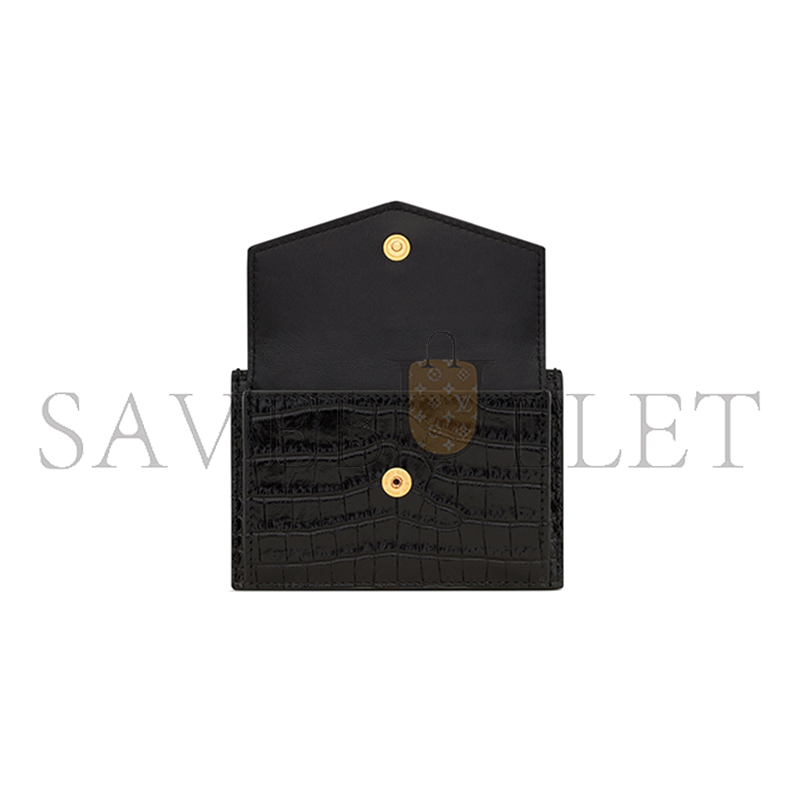 YSL UPTOWN FLAP CARD CASE IN CROCODILE-EMBOSSED SHINY LEATHER 582305DND1J1000 (10.5*7*1.5cm)
